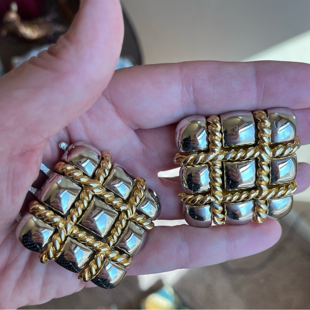 VTG Paquette Gold and Silver Tone Tic Tac Toe Square Interlocking Belt Buckle OS - Picture 10 of 10